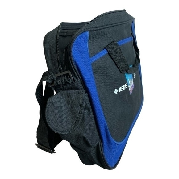 Voyager Black Blue Canvas Laptop Messenger Bag Travel Portfolio Very Good - Picture 4 of 5